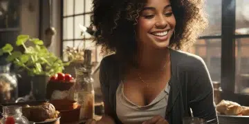 afrikhepri slim black woman happy smiling eating in a kitchen 4 0376b806 c06c 4b5f 9496 293796cf1c99